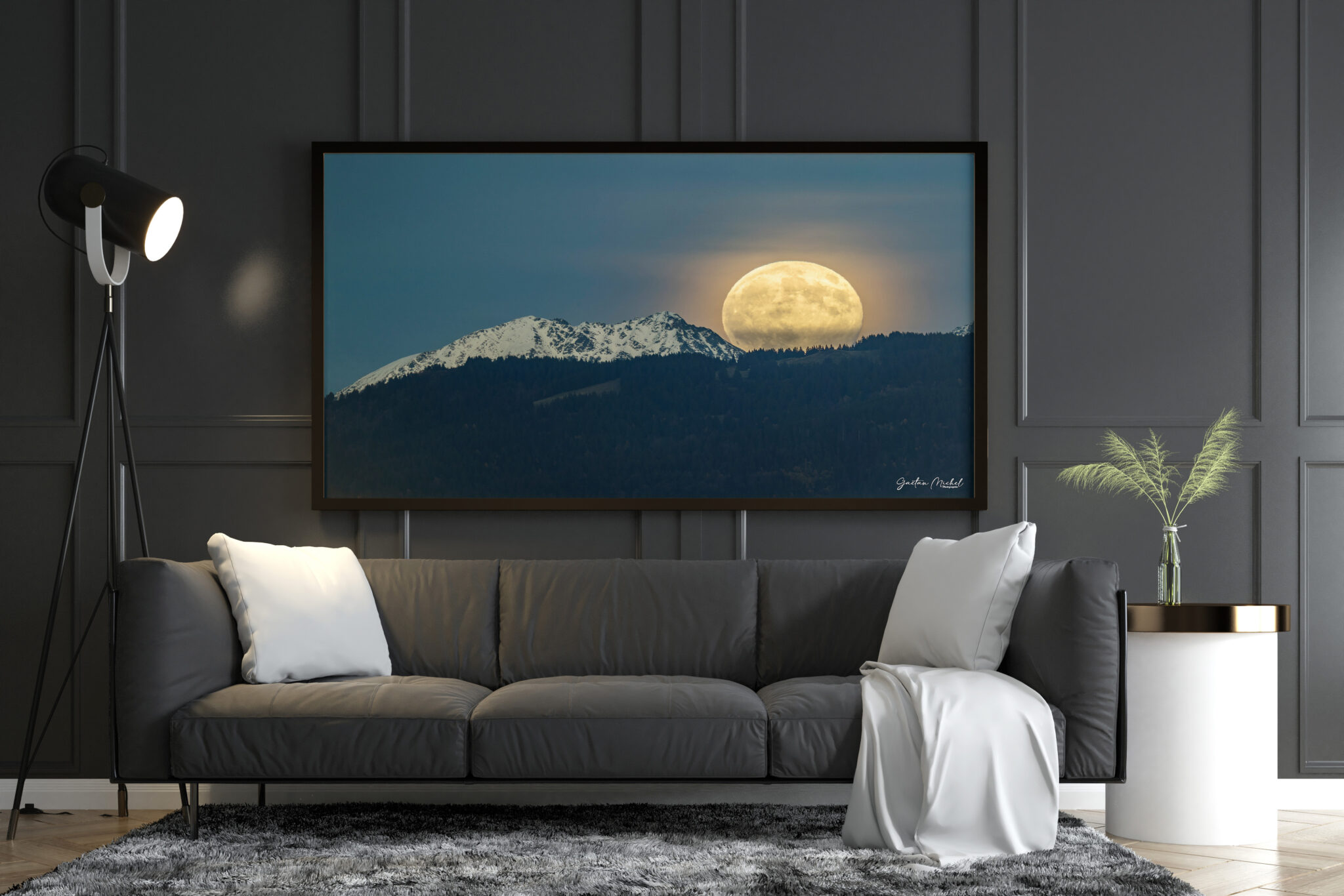 Poster Frame in living room Psd Mockup Dans le massif de Belledonne, la Super Lune du Castor s’élève aux côtés du Grand Charnier