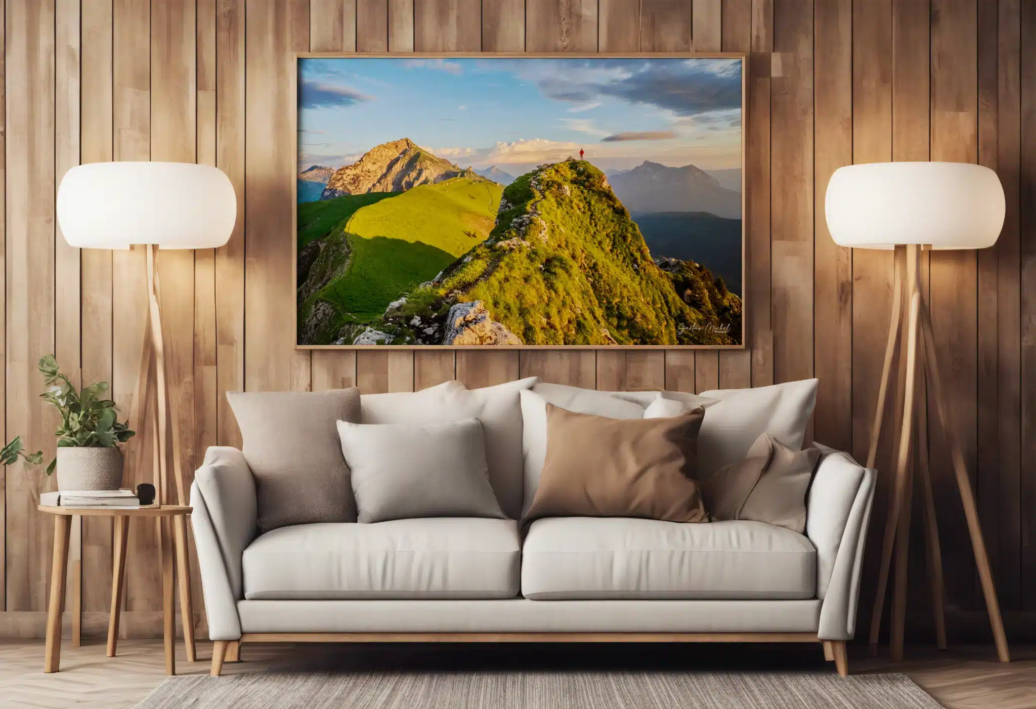Tableau de la Dent des Portes dans les Bauges encadré dans un salon moderne - Décoration montagne par Gaëtan Michel