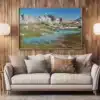 Lac Blanc en Vanoise encadré dans un salon moderne – Une touche d’évasion alpine pour sublimer votre intérieur. Tirage d’art disponible sur aluminium dibond. Tableau d'un lac alpin en Vanoise encadré dans un salon moderne avec lampes design - Décoration montagne par Gaëtan Michel