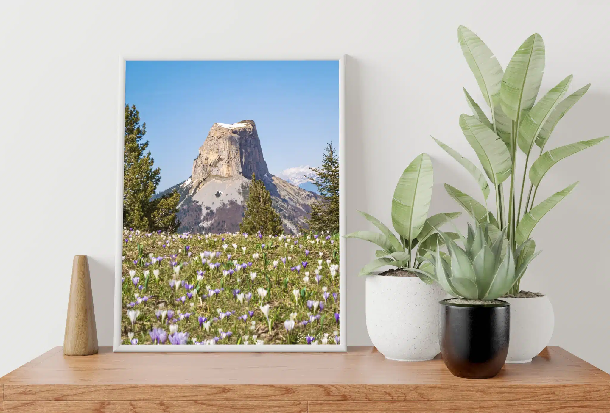Mont-Aiguille encadré sur une étagère. Photo prise par Gaëtan Michel