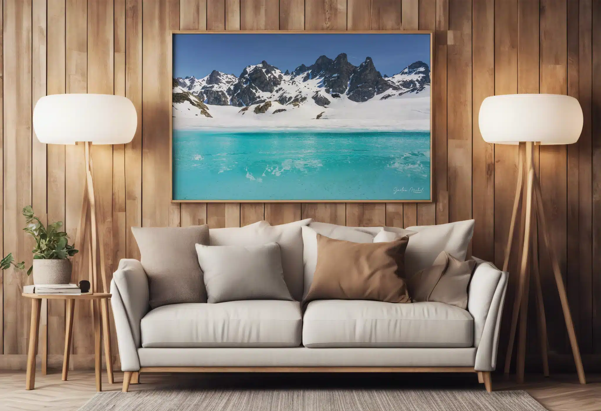 Photo encadrée des Lacs Robert gelés à Chamrousse dans le massif de Belledonne, avec des eaux turquoise visibles sous la glace Lacs Robert gelés à Chamrousse avec eaux turquoise visibles sous la glace dans le massif de Belledonne. Photo encadrée dans un salon décoration murale