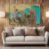 Tirage photo du lac de la Muzelle dans les Écrins, présenté dans un intérieur Tirage photo du lac de la Muzelle dans les Écrins exposé dans un intérieur